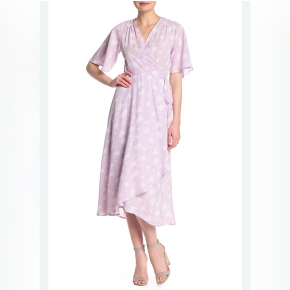 Bobeau Orna Patterned Wrap Dress in Lavender Floral (782) - Picture 1 of 14